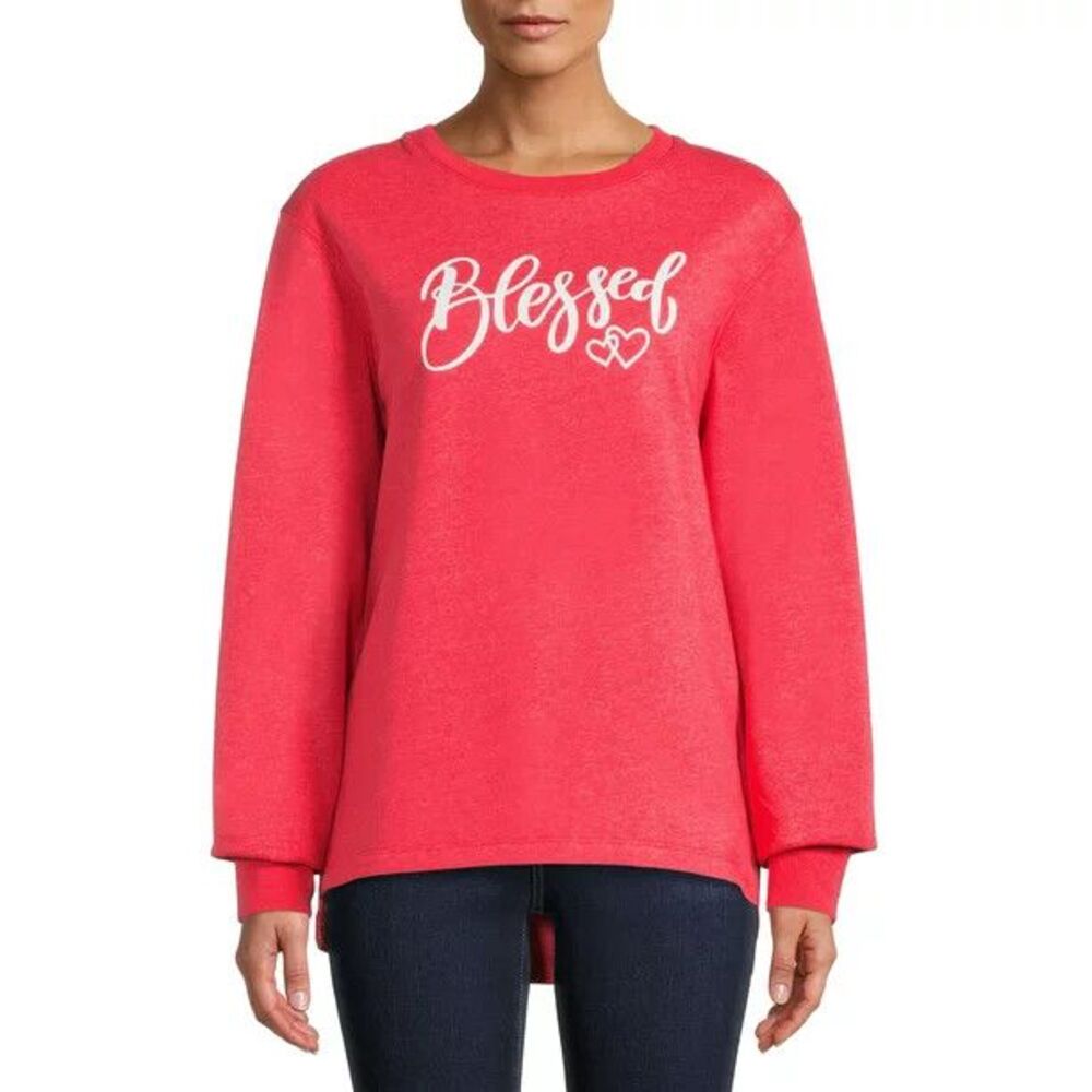 Positivitees “Blessed” Crewneck Sweatshirt Women Small (4/6) Red Heather NWT